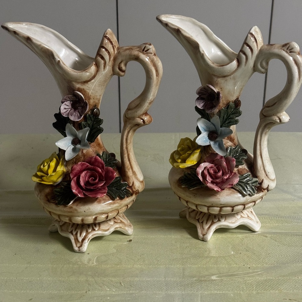 Vintage Floral Ceramic Vase Set